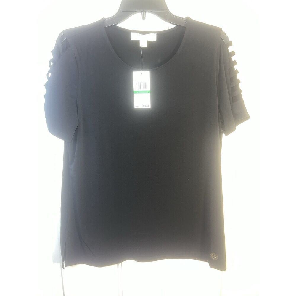 Michael Kors Black Blouse Ladder Sleeve Cutout Top Shirt Women’s Size Large $68